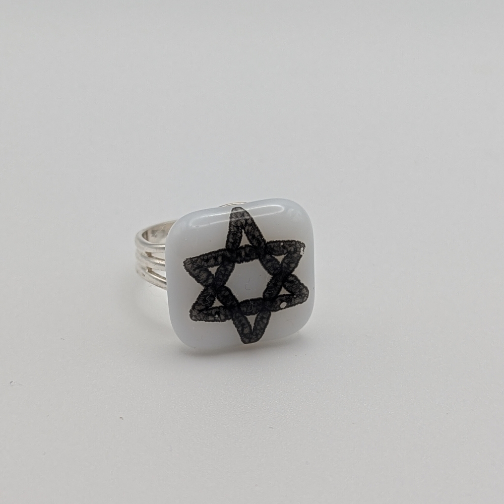 Handmade glass Star of David or statement ring silver plated adjustable